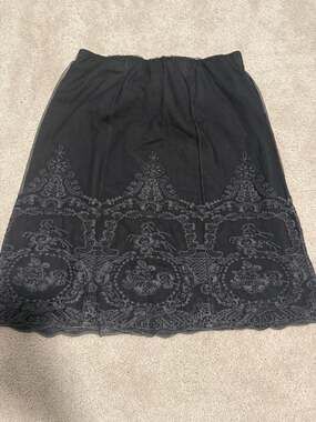 Soft Surroundings Black Embroidered Mesh Overlay Skirt